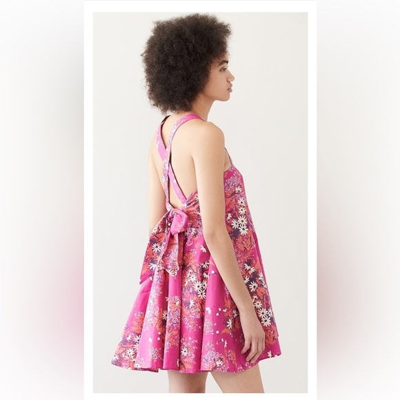 Free People Dresses & Skirts - Free People Let The Sunshine In Printed pink Floral Strap Flare Dress sz XS